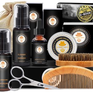 Upgraded Beard Grooming Kit w/Beard Conditioner,Beard Oil,Beard Balm,Beard Brush,Beard Shampoo/Wash,Beard Comb,Beard Scissors,Storage Bag,Beard E-Book,Beard Growth Care Gifts for Men