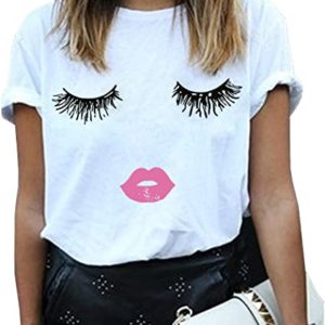 Summer Funny Print Short Women Sleeve Top Tee Graphic Cute T-Shirt BLACKMYTH