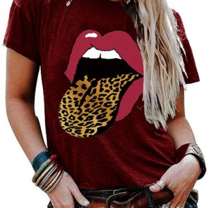 Womens Leopard Print T Shirts Casual Cute Short Sleeve Summer Casual Tops Graphic Funny Tees for Women