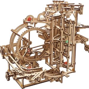 UGEARS Wooden Marble Run Kit - 3D Puzzle Wood Marble Run Stepped Hoist with 3-Stepped Lift Mechanism and 10 Marbles - Kinetic DIY Marble Run Wooden Puzzle - 3D Wooden Puzzles for Adults and Kids