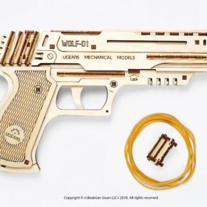 UGEARS Wolf-01 Handgun Wooden Mechanical 3D Brainteaser Best Gift Puzzle for Adults and Teens